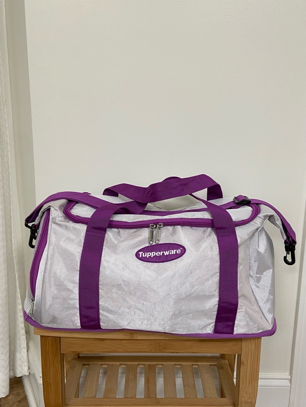 Tupperware Purple and White Travel Duffle Bag